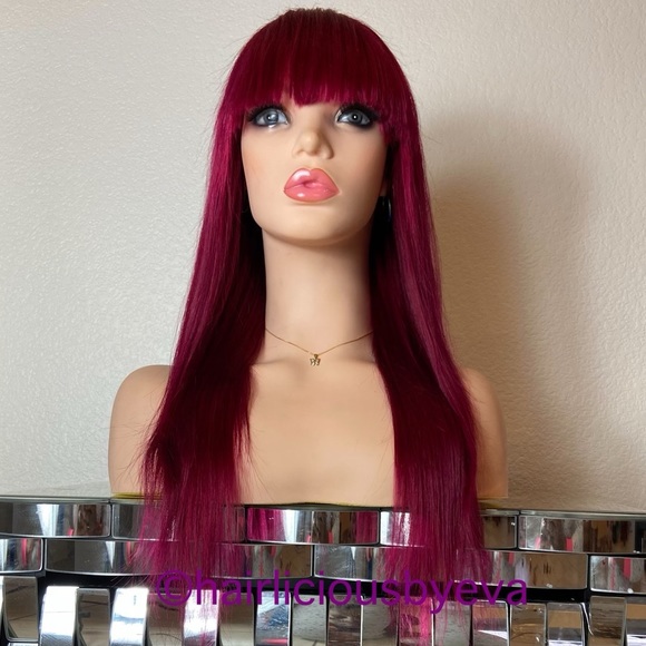100 percent human hair wig with bangs straight